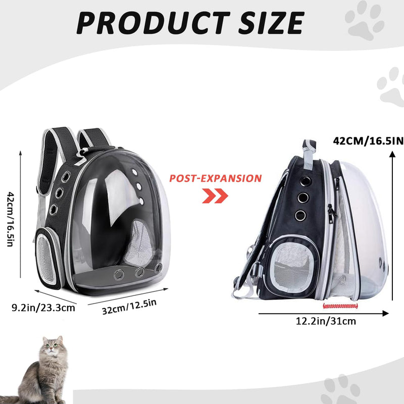 Cat Carrier Backpack, Expandable Cat Carrier Backpack, Ventilated Cat Bubble Backpack for Pet, Pet Carrier for Travel Hiking Walking Camping (Black, Front Extension) Black - PawsPlanet Australia