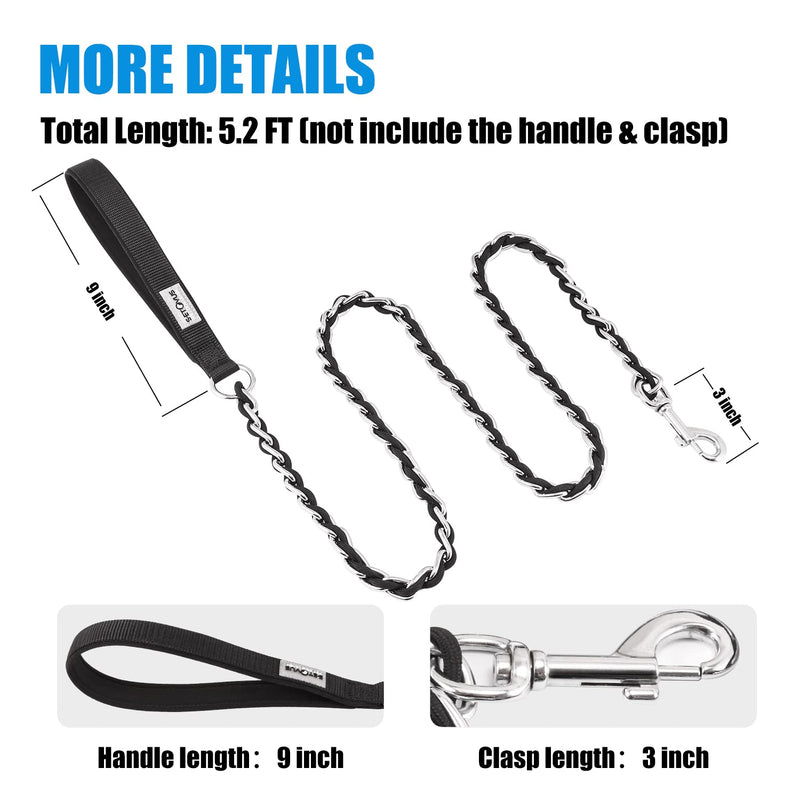 Chew Proof Metal Leash Chain Dog Leash for Medium Large Dogs, Chain Link Dog Leash Anti Chew 4FT Strong Anti Bite Dog Leash Comfortable Soft Padded Handle black 4FT(30-80lb） - PawsPlanet Australia