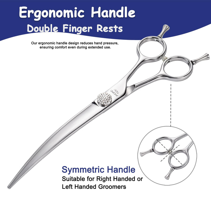 Professional Curved Dog Grooming Scissors with Simulation Diamond 440C Stainless Steel Polished Pet Cat Hair Cutting Shears for Groomers and Home users 7'' Curved Scissors 7'' - PawsPlanet Australia