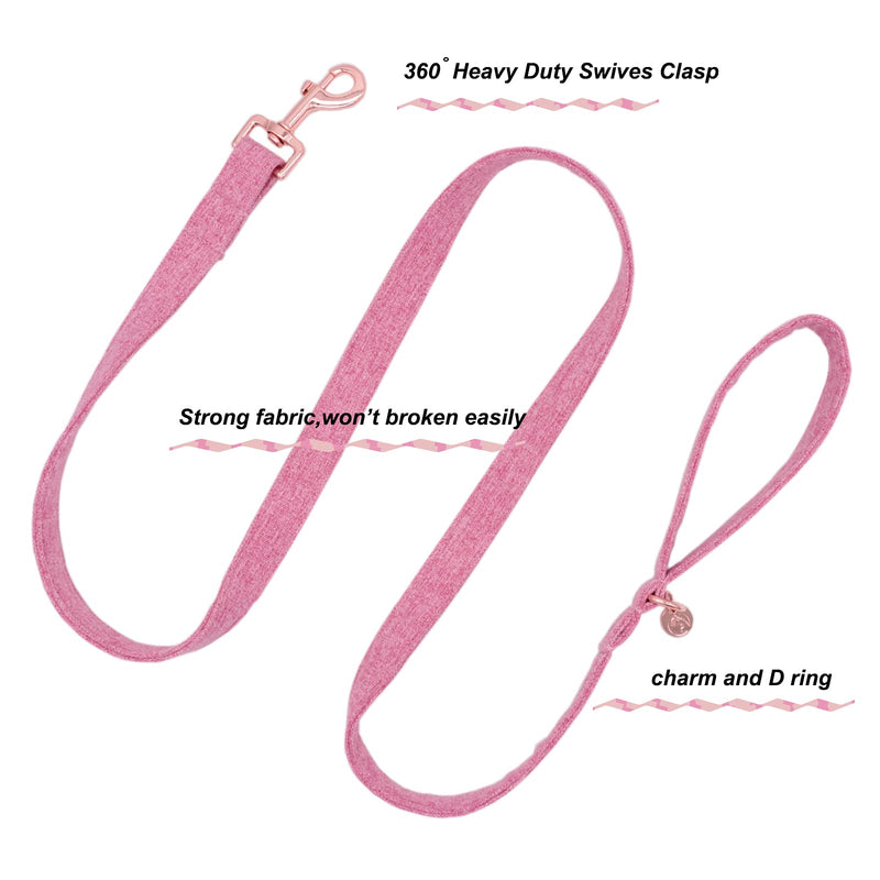 DOGWONG Cotton Dog Collar and Leash Pink Pet Collar Soft Durable Puppy Collar for Small Medium Large Girl Dogs L - PawsPlanet Australia
