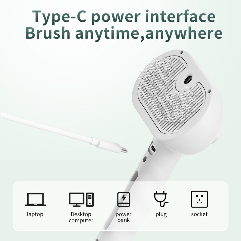 Pet Steam Brush for Dogs and Cats, 3-in-1 Self-Cleaning Deshedding & Grooming Spray Comb, Anti-Static USB Rechargeable with Cool Mist, for Long & Short Hair Pets (White)