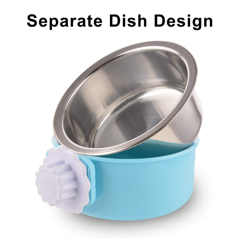 Crate Dog Bowl Removable Stainless Steel Water Food Feeder Bowls Cage Coop Cup for Cat Puppy Bird Pets (Small, Blue) Small