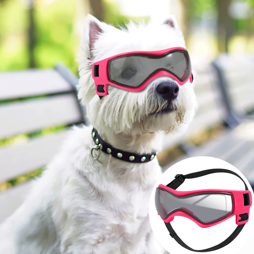 QUMY Dog Goggles UV Protection for Small to Medium Breed Dog, Dog Sunglasses Windproof Anti-Fog Dustproof Snowproof, Puppy Glasses for Outdoor Riding Driving with Comfortable Frame Adjustable Straps Pink