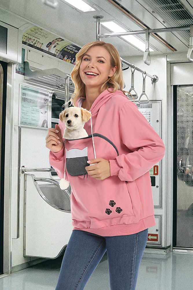 Women Pet Carrier Sweatshirt Puppy Kitten Holding Hoodies Long Sleeve Pouch Tops X-Large-XX-Large Red - PawsPlanet Australia