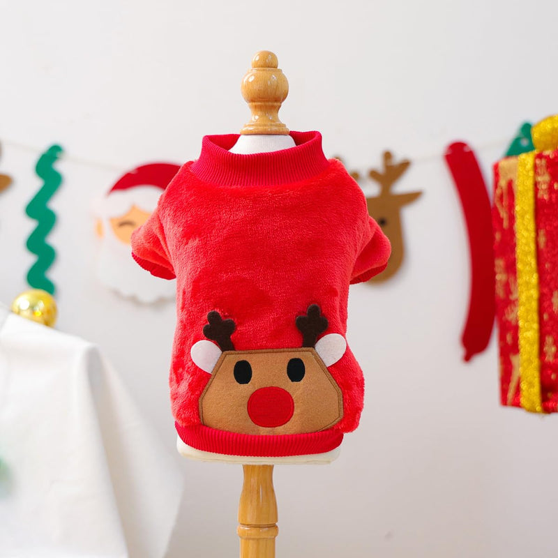 Holiday Christmas Reindeer Fleece Pet Sweater - Warm Pet Outfit for Dogs and Cats, Soft Fleece Pet Clothing for Winter, Festive Pullover Apparel for Furry Friends (Large, Christmas Reindeer Coat) Large - PawsPlanet Australia