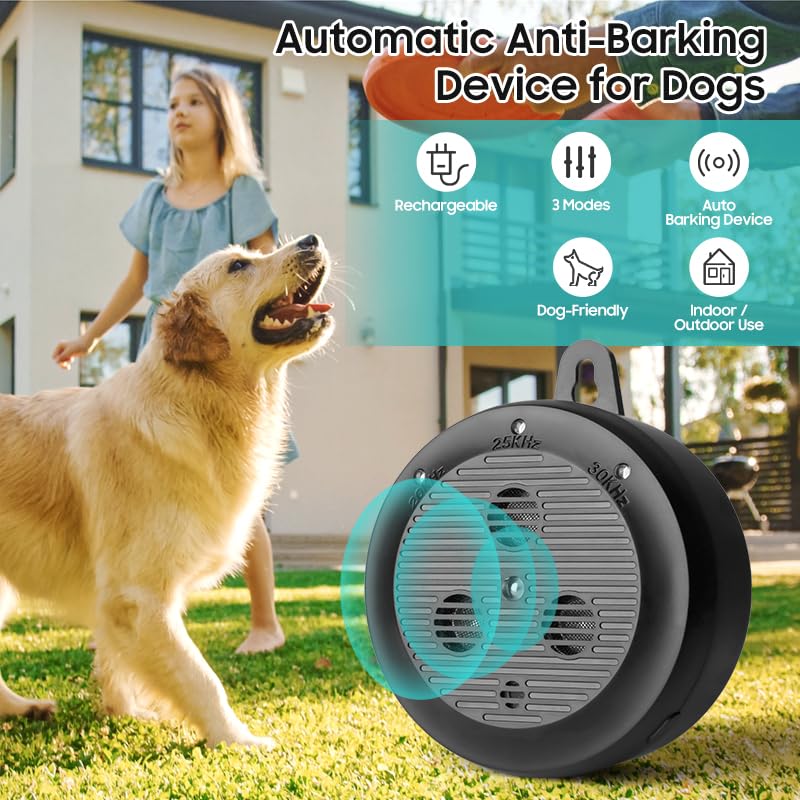 Anti Barking Device, Ultrasonic Dog Barking Silencer with 3 Modes, Dog Bark Deterrent Devices, Rechargeable Dog Barking Control Devices, Pet & Human Friendly (Black) Black - PawsPlanet Australia