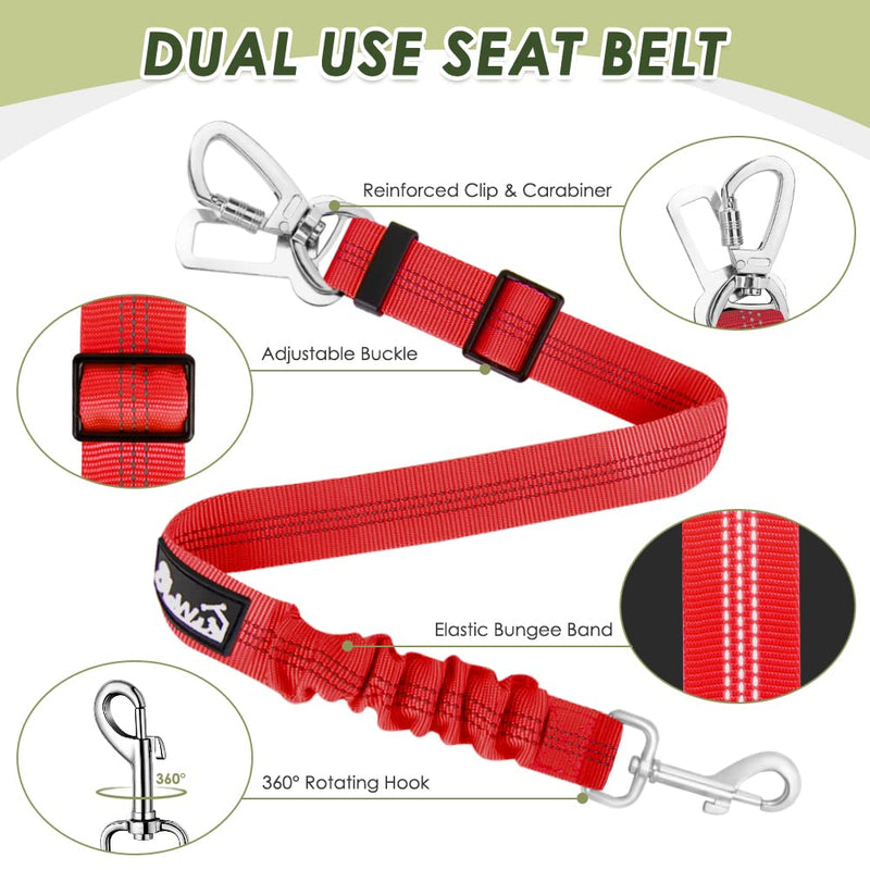 Nasjac Dog Car Harness with Seat Belts, Safety Adjustable Dog Seat Belts for Cars with Clip and Buckle, Breathable Mesh Pet Vest Harness Seatbelts with Secure Elastic Buffer for Travel Red S - PawsPlanet Australia