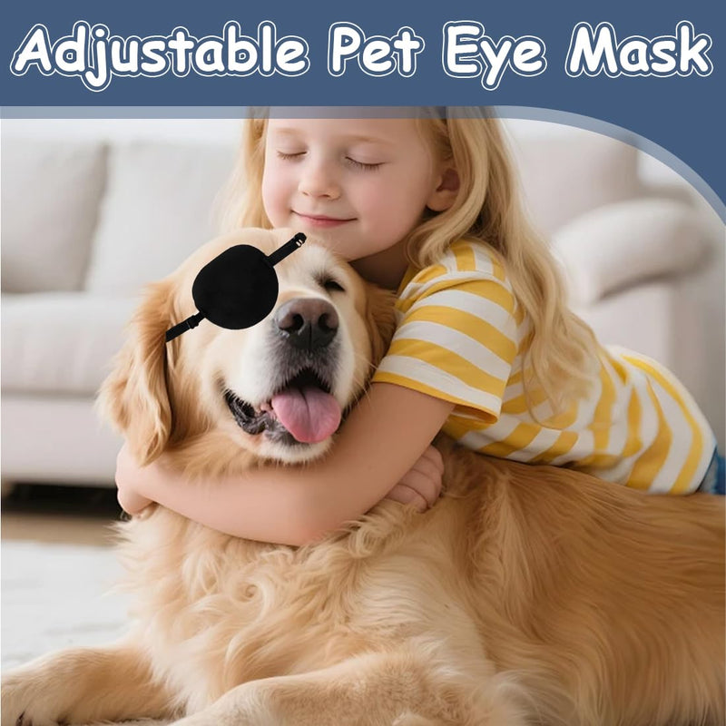 Eye Care for Dogs, Black Single Sided Sleep Mask with Adjustable Closure to Prevent Pressure on the Eye (Pack of 2)