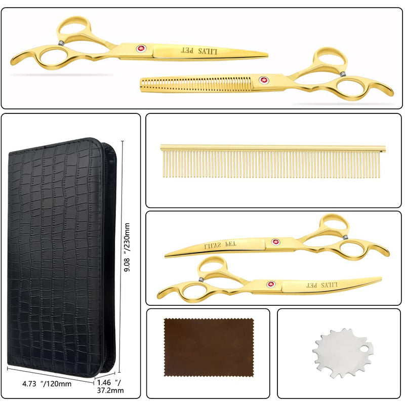 LILYS PET Professional PET DOG Grooming Coated Titanium scissors suit Cutting&Curved&Thinning shears (7.0 inches, Gold)… 7.0 inches - PawsPlanet Australia