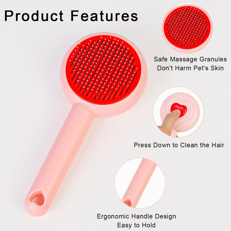 Self-Cleaning Pet Grooming Brush for Dogs & Cats - Effortlessly Removes Loose Hair, Tangles, and Mats - Ideal for Long & Short Hair Pets - Ergonomic, Skin-Friendly Design with Massage Particles Pink - PawsPlanet Australia