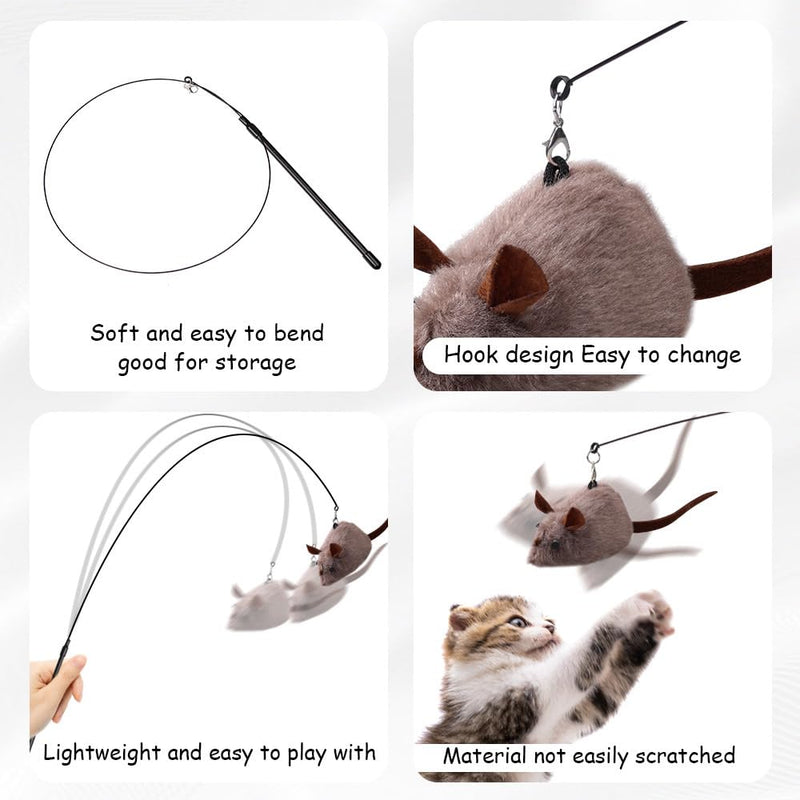 PAZ'S GIFT Cat Wand Toy, cat Stick Interactive Vocal Toy Mouse, Squeak, Mouse, cat Toy, cat Kick Toy, Suitable for All cat Types, 2-Pack - PawsPlanet Australia