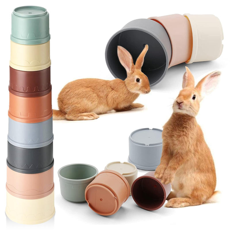 8 Pcs Stacking Cups for Rabbits, Colorful Bunny Toys for Rabbits and Small Animals, Nesting Rabbit Toys of Different Sizes, Bunny Stacking Cups for Hiding Food and Playing Colourful