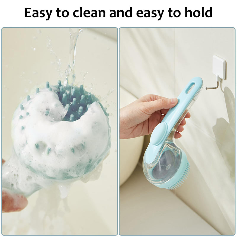 (6 Pcs) ELEGX Pet Grooming Bath Massage Brush with Soap and Shampoo Dispenser Soft Silicone Bristle for Long Short Haired Dogs Cats Shower Blue kit - PawsPlanet Australia
