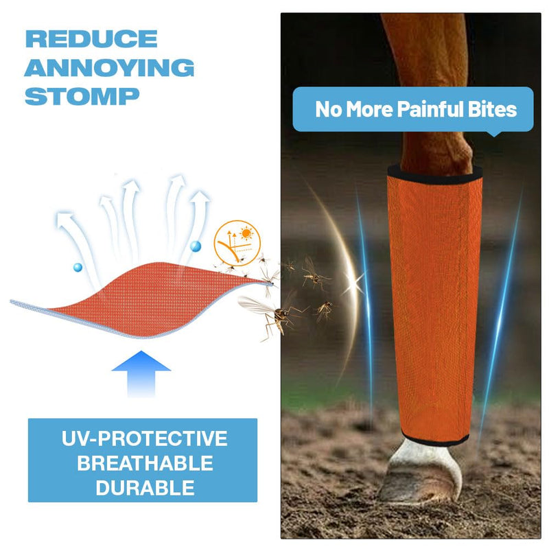 Horse Fly Boots Loose Fitting UV-Protective Fly Leggings Breathable Mesh Stay-on Design Protect Horse Legs Reduce Stomping Set of 4 (Orange) orange