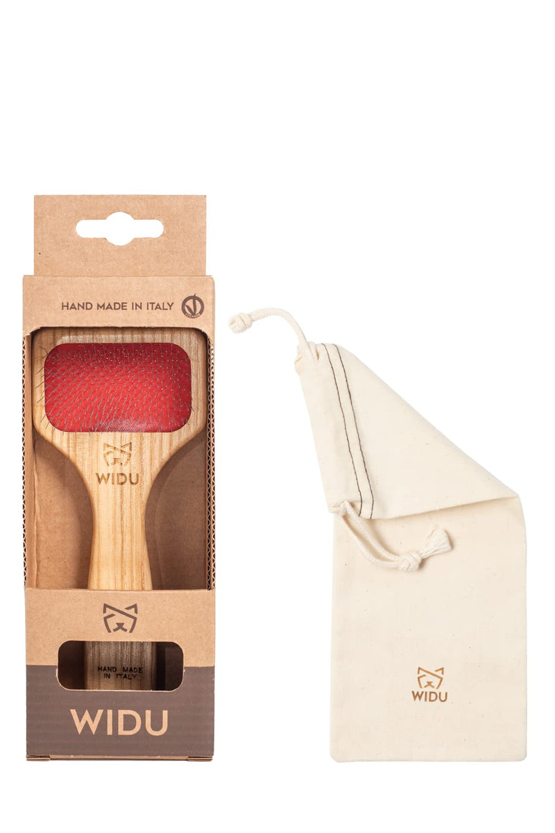 WIDU - Brush for Dogs and Cats, Ideal for Small Pets with Short Hair, Professional Carder in Ash Wood, Handmade in Italy - 16 x 7 cm, with 15 mm Long Teeth and 70° Inclination - PawsPlanet Australia