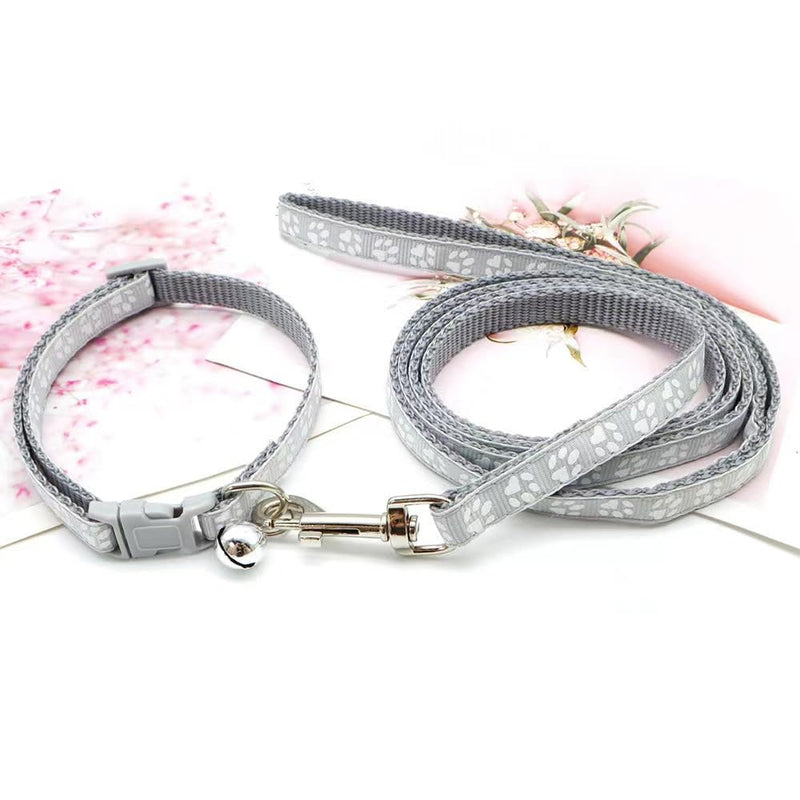Cat Collars with Bell Leash Set, Nylon Basic Reflective Puppy Collar Boy Girls Paw Print for XXS Xs Small Dog Kitten Pet Animal Tiny,Grey grey Neck 7-12" - PawsPlanet Australia