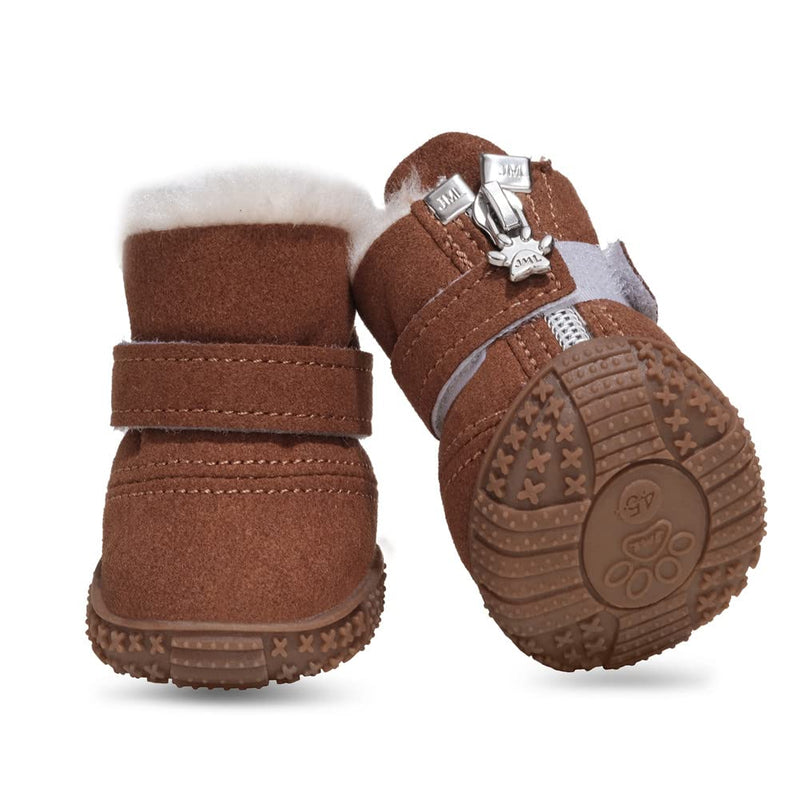 Hdwk&Hped Snow Dog Boots Warm Fleece Dog Winter Booties Anti-Slip Pet Shoes for Small Medium Dog Cat (Brown, #2) Brown - PawsPlanet Australia
