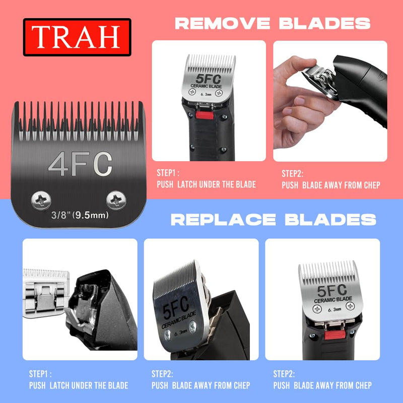 TRAH 5FC Blade Dog Grooming Clipper Replacement Blades Compatible with Andis Dog Clippers,Most A5, Wahl KM Series Clippers,Detachable Ceramic Blade,Size-5FC, 1/4-Inch Cut Length (6.3mm) Black 5FC 6.3mm - PawsPlanet Australia