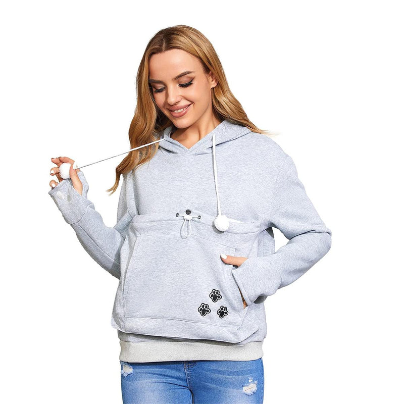 Unisex Big Pouch Hoodie Long Sleeve Fleece Pet Dog Holder Carrier Pullover Sweatshirt… Light Grey X-Large - PawsPlanet Australia