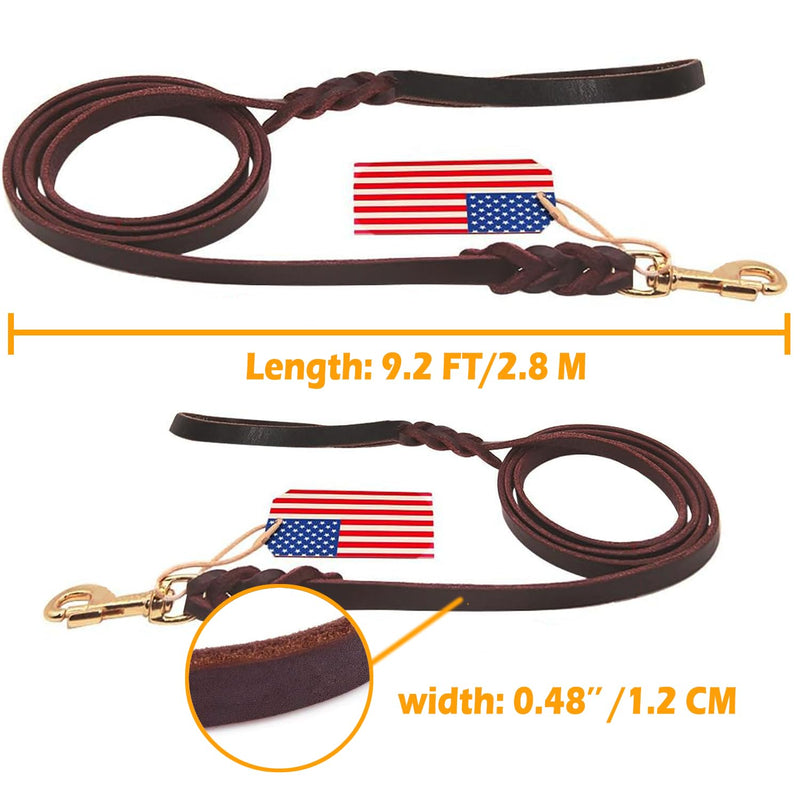 Premier Brown Leather Dog Training Lead 2.5m Ideal for Hunting Dogs or General Backyard Obedience 9.35ft-Brown