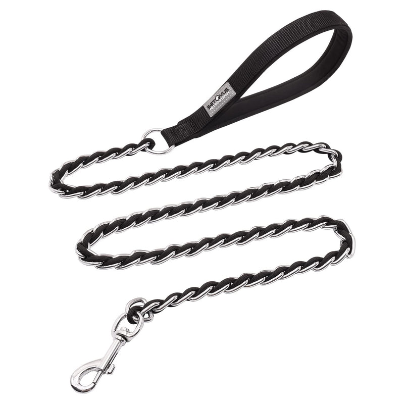 Chew Proof Metal Leash Chain Dog Leash for Medium Large Dogs, Chain Link Dog Leash Anti Chew 4FT Strong Anti Bite Dog Leash Comfortable Soft Padded Handle black 4FT(30-80lb）