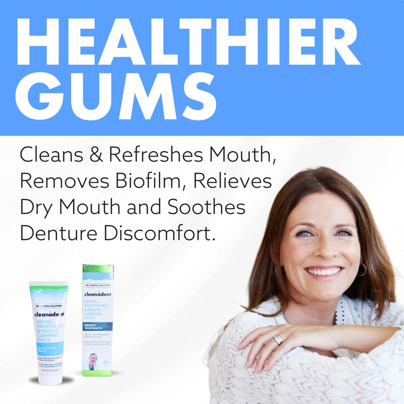 Dr. B Dental Solutions Cleanadent Denture and Gum Toothpaste, ADA Accepted All-Natural Denture Toothpaste for Adults - Removes Odors, Stains and Adhesives - 4 oz (2 Pack) 4 Fl Oz (Pack of 2) - PawsPlanet Australia
