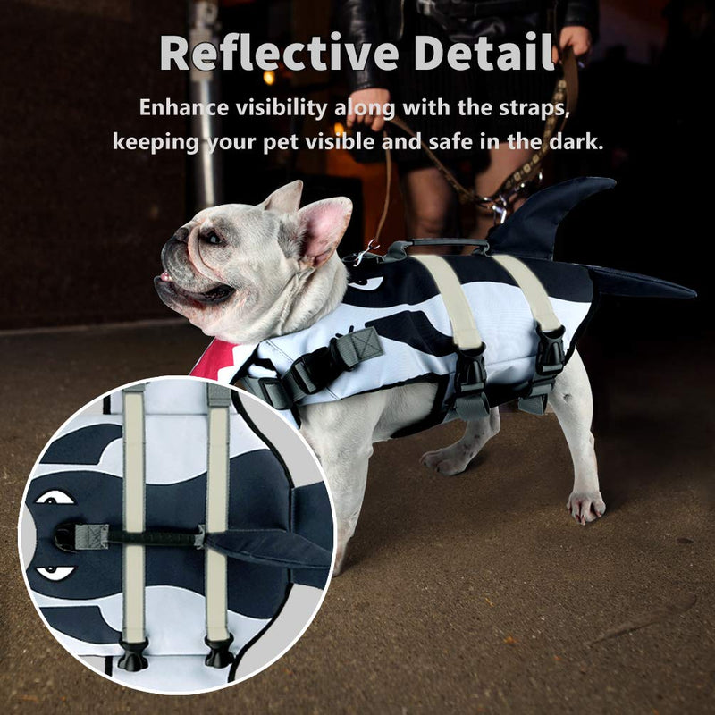Dog Life Jacket Ripstop Pet Safety Floatation Vest Adjustable Dog Life Preserver Reflective Durable Rescue Handle Pet Lifesaver for Small Medium Large Dogs Swimming Beach Boating（Shark, S） shark - PawsPlanet Australia