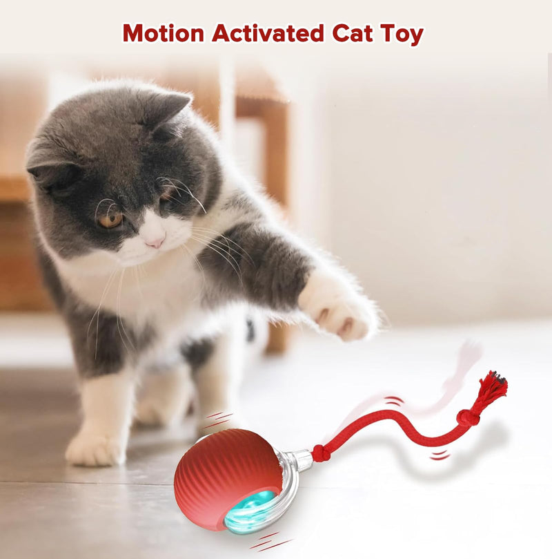 Interactive Cat Toys for Indoor Cats, Motion Activated Cat Ball with 3 Speeds, 2 Replaceable Tails, Safe Material Kitten Toys, USB Charging, 360° Smart Rolling Ball for Bored Adult Cats and Dogs - PawsPlanet Australia
