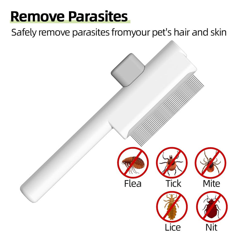 Marchul 2Pcs Pet Comb Flea Comb Set for Cats Dogs, Cat Grooming Brush with Release Button and Stainless Steel Round Teeth, Self-Cleaning Dog Combs for Removing Pet Hair, Knots & Loose Fur, White - PawsPlanet Australia