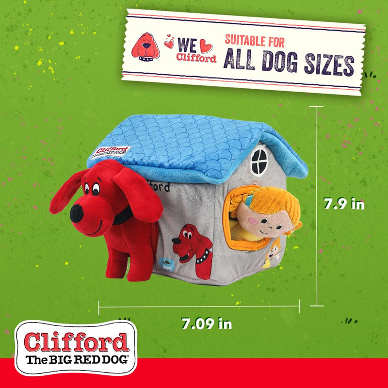 Clifford® Cozy House Puzzle Toys for Dogs | Hide and Seek Mentally Stimulating Toys for Dogs | 7.9" Plush Dog Toy, Extra Characters, Squeakers, Crazy Crinkle Fun - PawsPlanet Australia