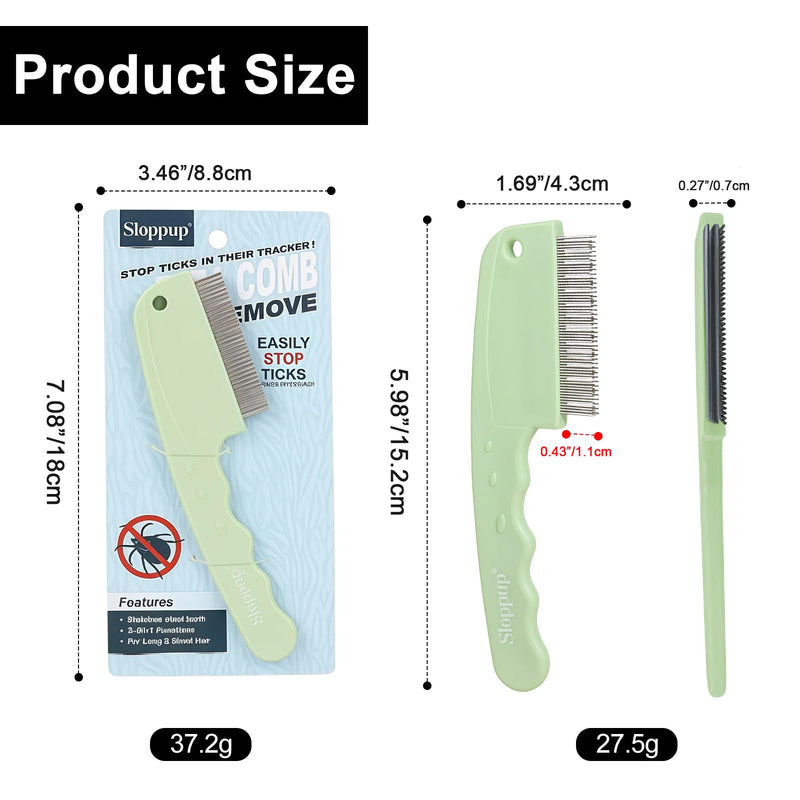 HOP Green 3-Row Pet Flea Comb with Handle Fine Tooth Flea Comb Lice&Tick Metal Comb for Dogs and Cats Remove Loose Hair Dirt Fleas 5.98in/15.2cm