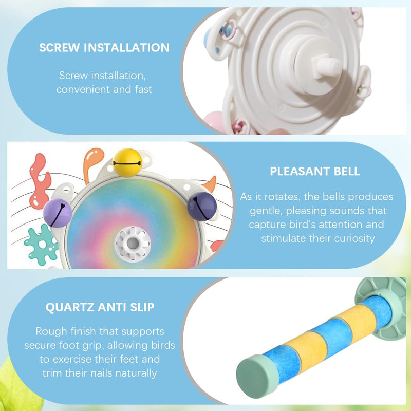 La La Pet Spinning Parrot Wheel with Bells 360°Rotating Parakeet Roller Toy Rough-Surfaced Perch Stand Bird Enrichment Toys for Macaw Budgies Cockatiels Lovebirds Conures - PawsPlanet Australia