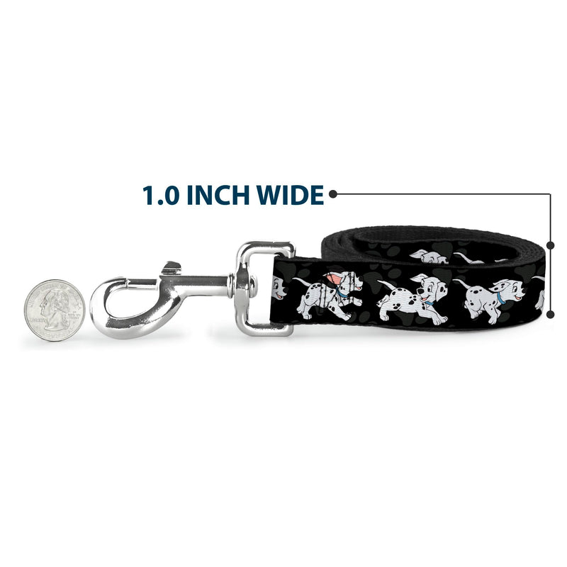 Buckle-Down Pet Leash - Dalmatians Running/Paws Black/Gray/White/Black - 6 Feet Long - 1.5" Wide