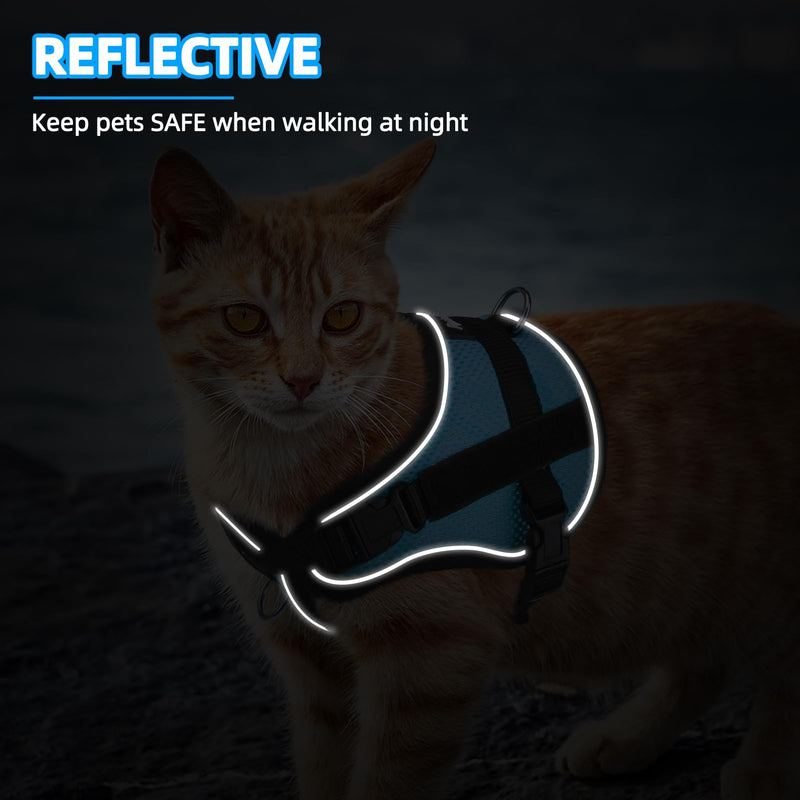 PUPTECK Cat Harness and Leash Set Escape Proof, Adjustable Reflective Kitten Jacket Easy Control, Pet Vest Harness for Cats Small Dogs Puppies Walking and Travel Blue - PawsPlanet Australia