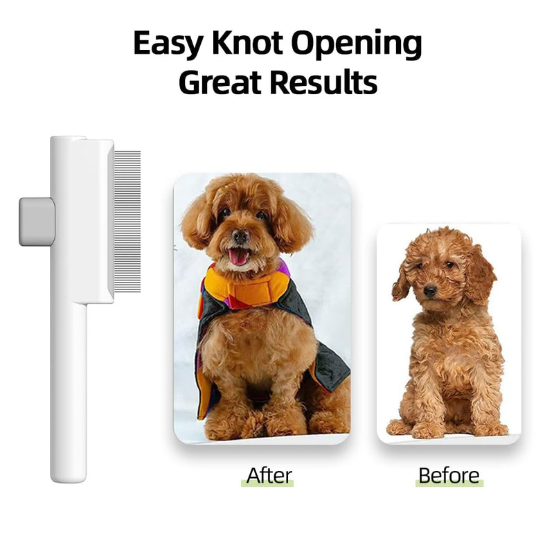 Marchul 2Pcs Pet Comb Flea Comb Set for Cats Dogs, Cat Grooming Brush with Release Button and Stainless Steel Round Teeth, Self-Cleaning Dog Combs for Removing Pet Hair, Knots & Loose Fur, White - PawsPlanet Australia