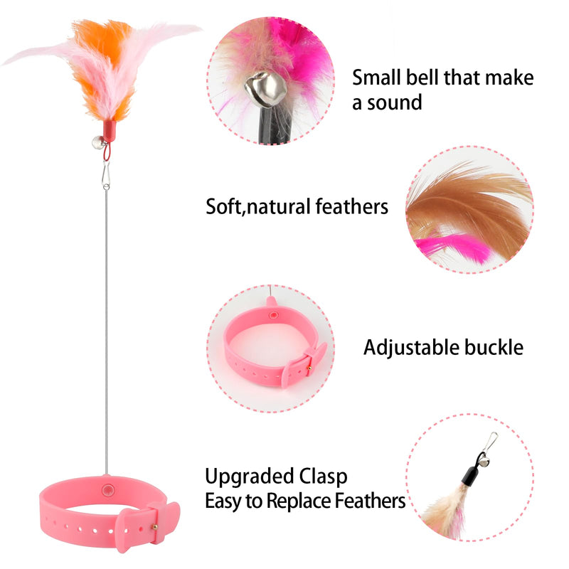 Cat Collar Toy, Cat Feather Neck Collar Toy with 6 Replacement Refills, Interactive Self Playing Toys with Bell for Indoor Kittens Small Animals