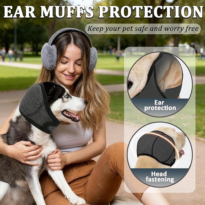 Dog Snood Swim Ear Protectors, Comfort Dog Ear Muffs Noise Protection, Waterproof Adjustable Pet Shower Wrap, Dogs Ear Cover for Dogs Puppies Cats Grooming, Bathing, Swimming(Gray, M)