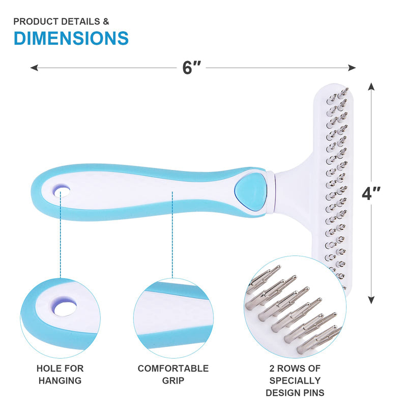 Pet Grooming Brush - Undercoat Rake for Dogs, Cats, Dematting Deshedding Brush Comb - Ideal for Thick, Long Hair, Matted Pets - Professional Shedding Tool - Blue - PawsPlanet Australia