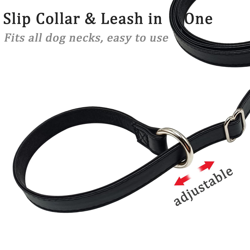 WYuZe Leather Dog Leash Slip Style, 6 FT 5/8" Wide Soft Leather Slip Lead and Collar Combo, No-Pull Training Leash for Small Medium Dogs Black 6 Foot - PawsPlanet Australia