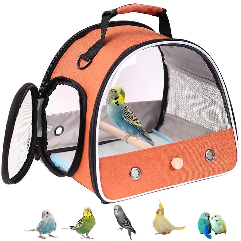 Small Bird Travel Carrier, Portable Bird Travel Outside Cage for Parakeet, Parrot, Budgie, Guinea Pig, Bearded Dragon Reptile Carrier for Hiking Vet Visit Bicycle Ride (Orange) Orange Clear Window - PawsPlanet Australia