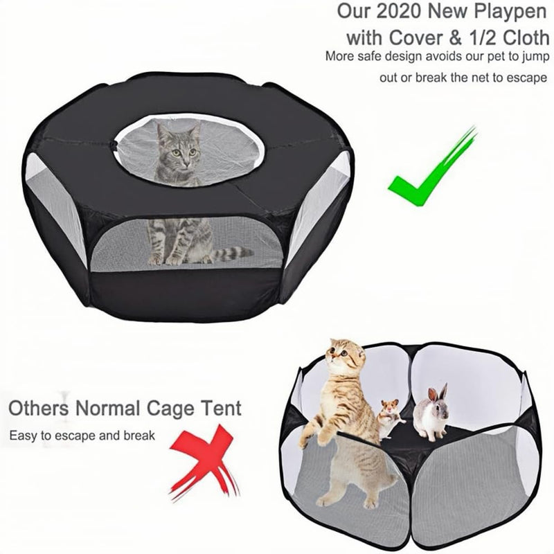 Small Animal Playpen,Popup Playpen,Portable Pet Tent,Foldable,Chicken brooder,Hamster/Dog/Cat/Rabbit/Guinea Pig/Chick Pet Cage Tent with Zipper Cover,Waterproof Black - PawsPlanet Australia