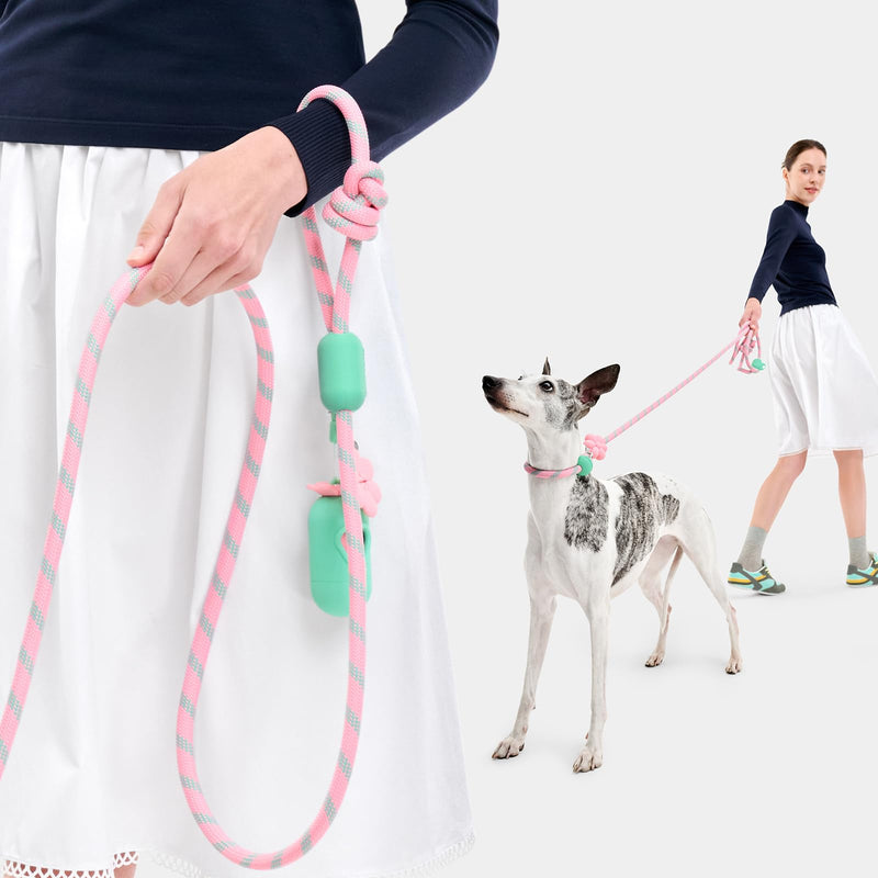 VETRESKA Hands-Free Dog Leash, 8FT Adjustable Rope Leash for Medium Large Dogs, Waist/Crossbody Slip Lead Leashes for Walking, No Pull Dog Leashes with Bag Dispenser, Clip, 3 in 1 Walk Kit (Flora) Flora Pink - PawsPlanet Australia