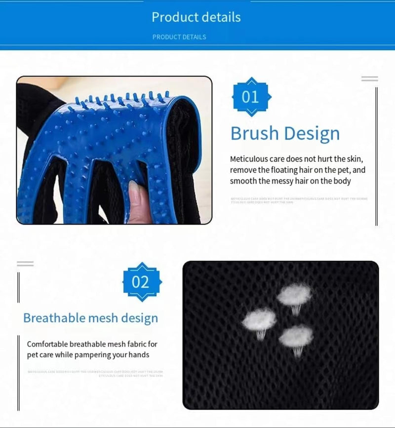 Efficient pet hair removal gloves, gentle pet beauty glove brush, shedding gloves, massage gloves, gentle shedding cat brush, very suitable for dogs and cats with long and short hair (1 pair) (blue) blue