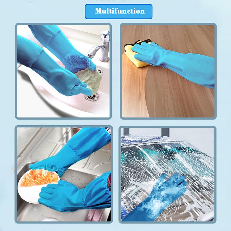 Pet Grooming Gloves Pet Hair Remover Cat, Dog Washing Gloves Silicone Heat Resistant Cleaning Gloves with High-Density Teeth Grooming Gloves for Dogs, Cats, Horses, Rabbits (1 Pair - Blue) 1 Pair - Blue - PawsPlanet Australia