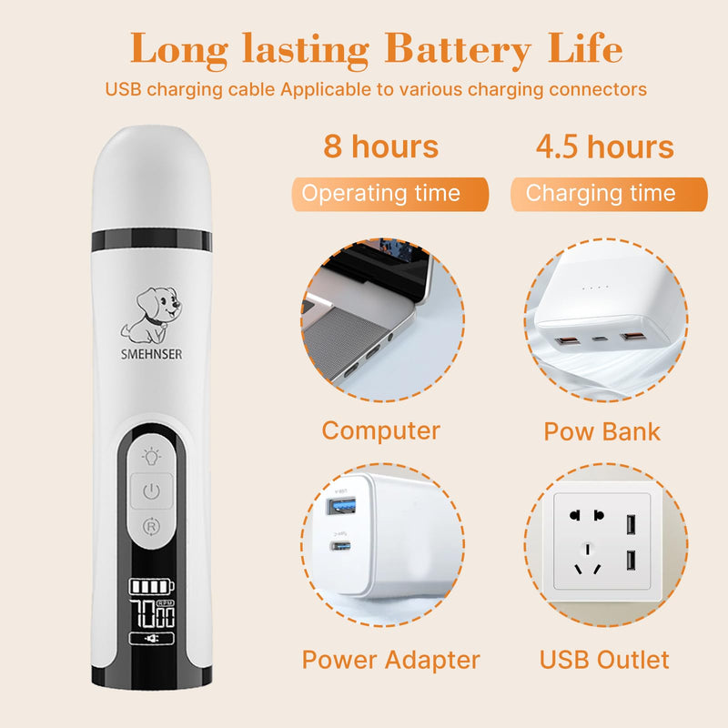 ahansi Dog Nail Grinder, 2026 Upgrade Quiet Dog Nail Grinder Cordless with LED Light & 3 Speeds, Quick USB Rechargeable Dog Nail Trimmer for Thick and Long Nails (1pc+2 Heads) - PawsPlanet Australia