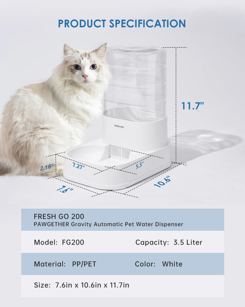 PAWGETHER® Gravity Automatic Pet Water Dispenser with 1 Filter for Cats and Small Dogs 1 Gallon/3.5L Auto Pet Waterer Dog Water Dispenser, Easy to Fill 3.5L 3. Waterer - PawsPlanet Australia