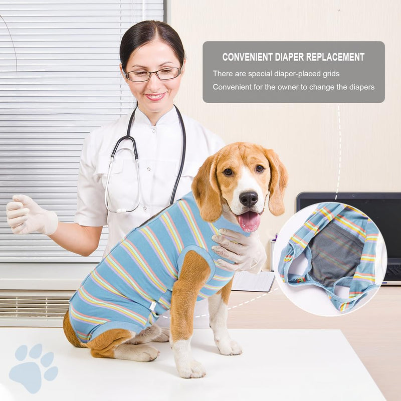 Pet Recovery Suit After Surgery - Abdominal Wounds Breathable Striped Leisure Wear Shirt, E-Collar Alternative Cats Dogs Neuter Spay Anti Licking Clothes for Male Female Pets (Small) Small Blue