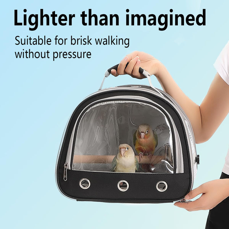 Bird Carrier,Bird Cage Parakeet Parrot Budgie Carrier Backpack for Small Birds, Travel Bird Cages with Perch, Transparent Ventilation Cockatiels, Lightweight Pet Carrier for Outdoor Use(Black) Black - PawsPlanet Australia