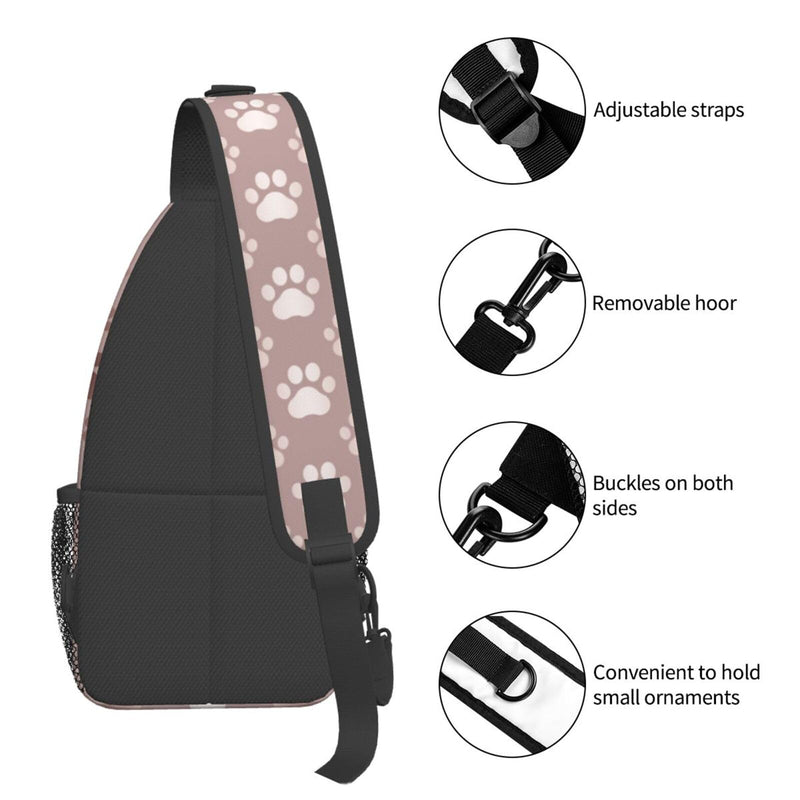 Paw Print Sling Bag for Women Men Rose Gold Dog or Cat Paw Pet Prints Cute Puppy Footprint Crossbody Chest Shoulder Bag Animal Pet Claws Backpack Casual Gym Sports Travel Hiking Daypack - PawsPlanet Australia