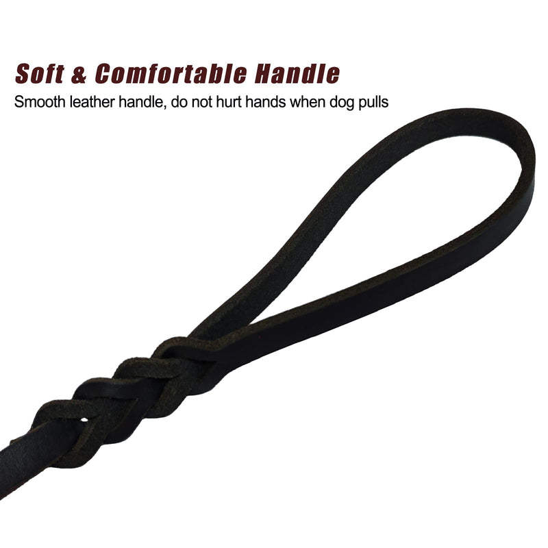 LWBMG Leather Dog Leash for Small Dogs 6ft,Thin Leather Braied Dog Leash, Soft Genuine Leather Dog Training Leash for Small & Medium Dogs （3/8" X 6', Black） braided - PawsPlanet Australia